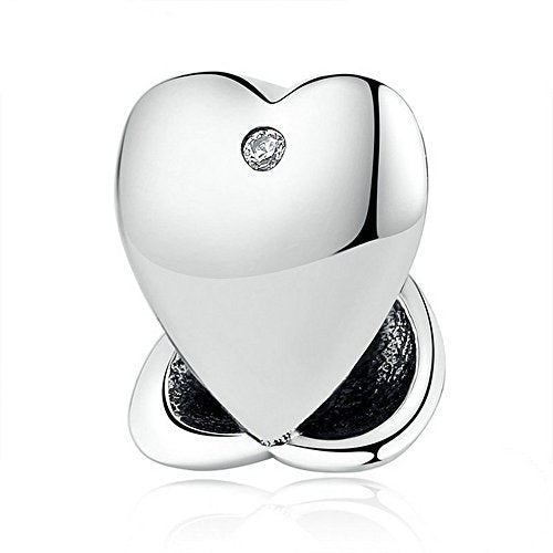 PAHALA 925 Strling Silver Romantic Love Heart Shaped Crystals Enamel Charms Pendant Fit Bracelets Necklace
