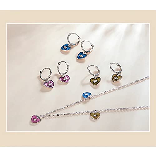 PAHALA 925 Sterling Silver Enamel Colorful Heart Demon Eye Sapphire Hoop Drop Earrings