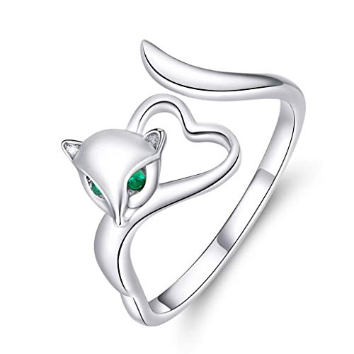 PAHALA 925 Strling Silver Fox Animal Open Finger Crystals Finger Weeding Party Ring
