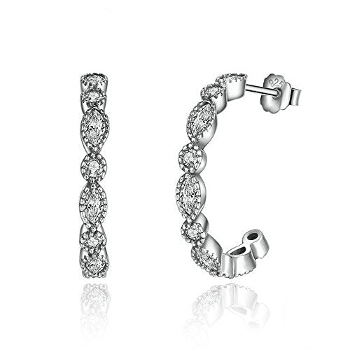 PAHALA 925 Sterling Silver Long Crystals Flowers Stud Pendant Party Wedding Earring