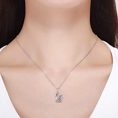 PAHALA 925 Sterling Silver Cute Swan Crystals Pendant Necklace