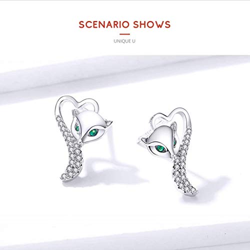 PAHALA 925 Sterling Silver Fox Animal Stud With Crystals Stud Earrings