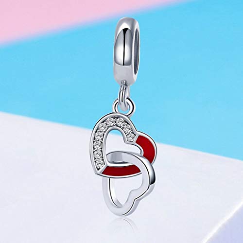 PAHALA 925 Strling Silver Blue Intertwined Heart with Crystals Pendant Charms Charm