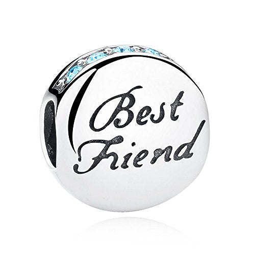 PAHALA 925 Sterling Silver Romantic Best Friend with Blue Crystals Charm