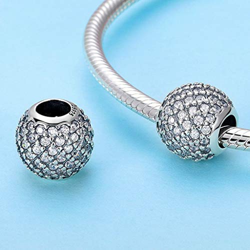 PAHALA 925 Strling Silver Dazzling Crystal Round Love Charms Charm