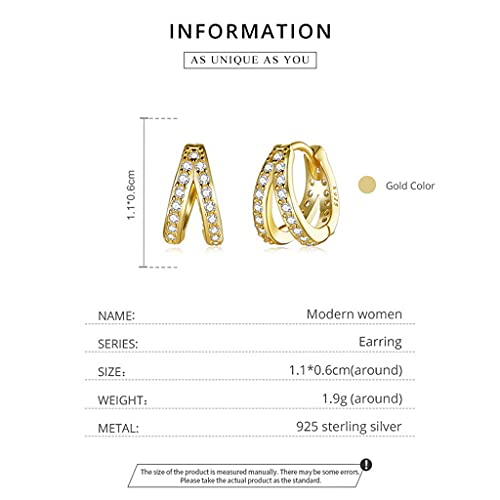 PAHALA 925 Sterling Silver Modern Stylish Zircon Crystal Double Hoop Earrings