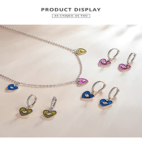 PAHALA 925 Sterling Silver Enamel Heart Demon Eye Chain Necklace Pendant Wedding Necklace