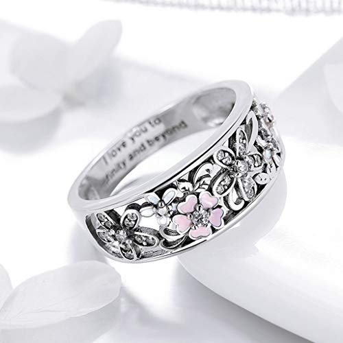 PAHALA 925 Strling Silver Daisy Flower Infinity Love with Crystals Finger Weeding Party Ring