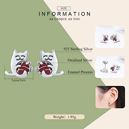 PAHALA 925 Sterling Silver Cat With Enamel Ball Fashion Stud Earrings