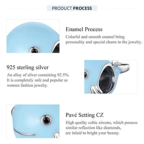 PAHALA 925 Strling Silver Blue Enamel Whale Beads Ocean Animal Charm Bead