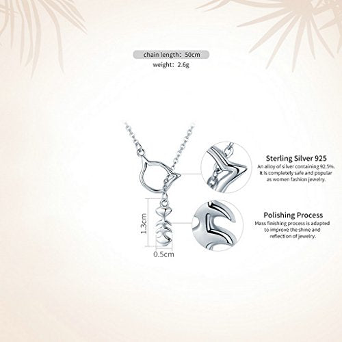 PAHALA 925 Sterling Silver Sweet Little Cat Love Fish Clear CZ Pendant Necklace