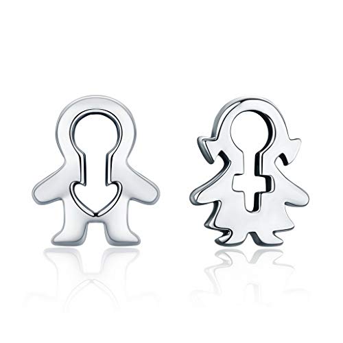 PAHALA 925 Sterling Silver Boy And Girl Stud Earrings