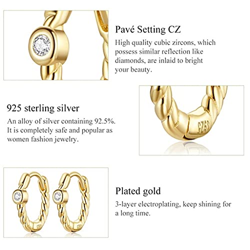 PAHALA 925 Sterling Silver Simple Golden Crystal Geometric Cuff Round Hoop Drop Earrings