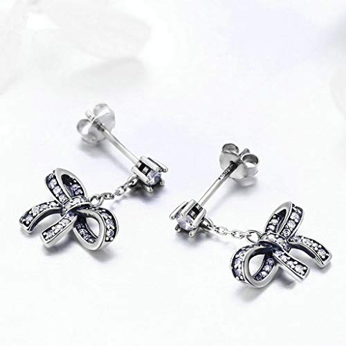 PAHALA 925 Sterling Silver Sweet Dazzling Bowknot Crystals Stud Earrings