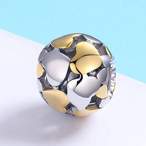 PAHALA 925 Sterling Silver Heart Gold Heart Charm Bead