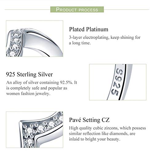 PAHALA 925 Strling Silver Geometric Heart Shape Crystals Finger Weeding Party Ring