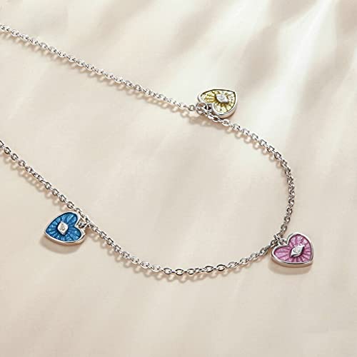 PAHALA 925 Sterling Silver Enamel Heart Demon Eye Chain Necklace Pendant Wedding Necklace