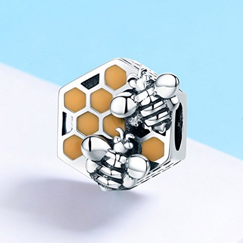 PAHALA 925 Sterling Silver Honeycomb Honey Bee Enamel Charm Bead