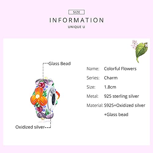 PAHALA 925 Sterling Silver Enamel make Colorful Flowers Glasses Charm Bead