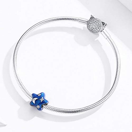PAHALA 925 Strling Silver Blue Moon Star Enamel Bead with Crystals Charm Bead