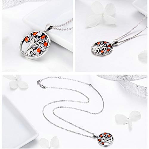 PAHALA 925 Sterling Silver Red Crystal Tree Pendant Necklace