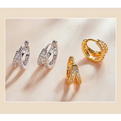 PAHALA 925 Sterling Silver Modern Stylish Zircon Crystal Double Hoop Earrings