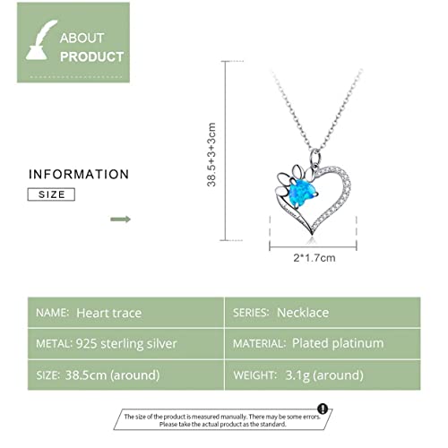 PAHALA 925 Sterling Silver Heart Trace Blue Zircon Paw Dazzling Chain Necklace Pendant Wedding Necklace