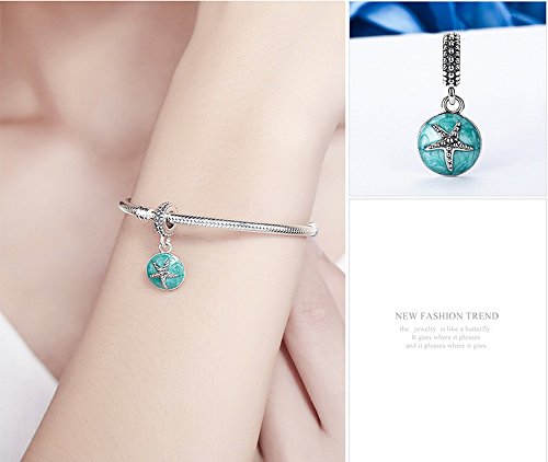 PAHALA 925 Strling Silver Starfish See with Green Blue Enamel Charms Fit Bracelets Necklace
