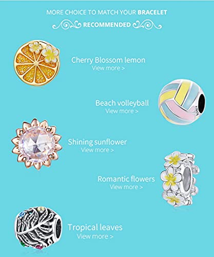 PAHALA 925 Sterling Silver Summer Beach Volleyball Enamel Charm Bead