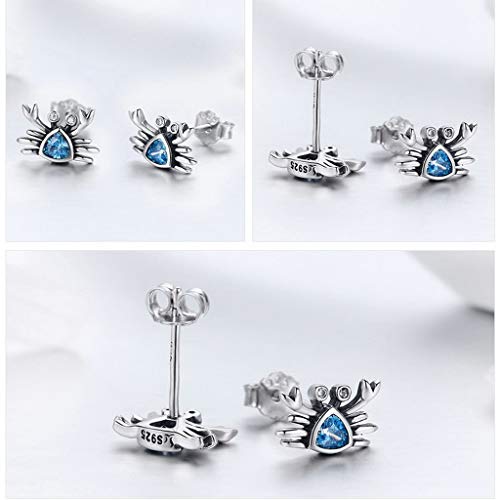 PAHALA 925 Sterling Silver Cute Ocean Crab Blue Crystal Stud Earrings