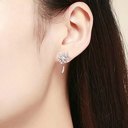 PAHALA 925 Sterling Silver Blooming Dandelion Love With Crystals Stud Earrings