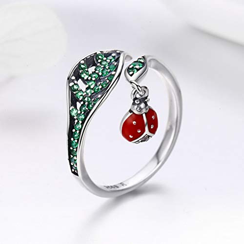 PAHALA 925 Strling Silver Resting Ladybug Dangle in Tree Finger Weeding Party Ring