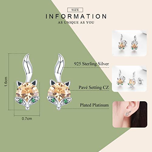 PAHALA 925 Sterling Silver Cute Crystal Fox Stud Earrings