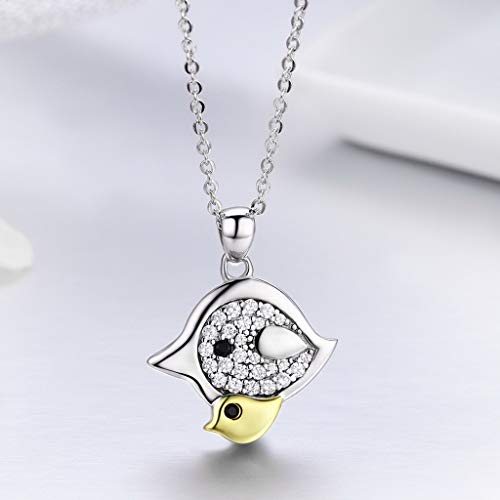 PAHALA 925 Sterling Silver Mother Bird with Fledgling Crystals Pendant Necklace
