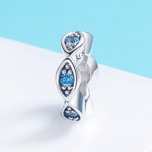 PAHALA 925 Sterling Silver Blue Eye Glittering Crystals Charm Bead