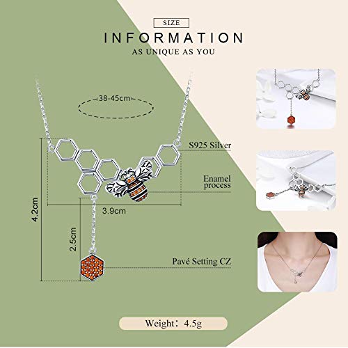 PAHALA 925 Sterling Silver Insect Bee Honeycomb with Crystals Clear CZ Pendant Necklace