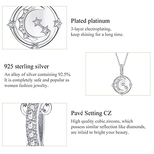 PAHALA 925 Sterling Silver Moon Stars Chain Crystals Necklace Pendant Wedding Necklace