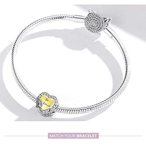 PAHALA 925 Sterling Silver Golden Heart Rose Love Wing Pink Crystal My Sunshine Mom Charm Bead