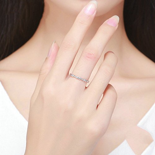 PAHALA 925 Sterling Silver Classical Round with Crystals CZ Vintage Wedding Engagement Band Ring