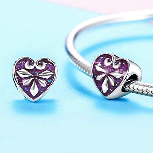 PAHALA 925 Strling Silver Heart Shape Pink Purple Enamel Charms