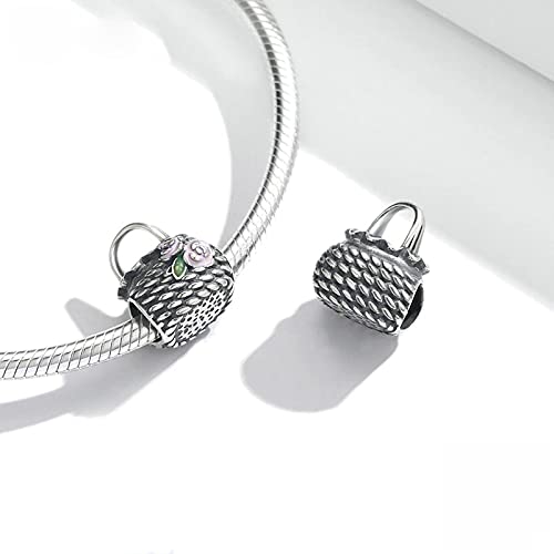 PAHALA 925 Sterling Silver Bag Beach Cat Bikini Rainbow Heart Surf Shark Swim Ring Girl Champagne Wine Charm Bead