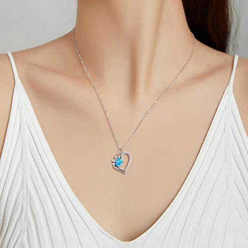 PAHALA 925 Sterling Silver Heart Trace Blue Zircon Paw Dazzling Chain Necklace Pendant Wedding Necklace