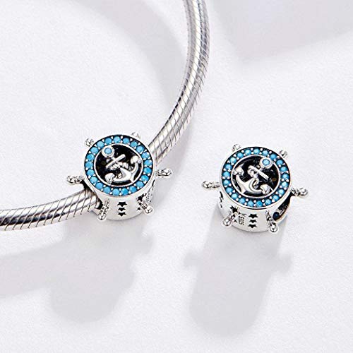 PAHALA 925 Strling Silver Blue Crystals Anchor Charms Fit Bracelets Necklace PAHALACC1200
