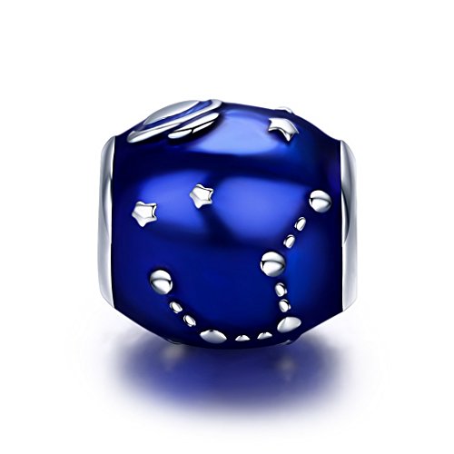 PAHALA 925 Sterling Silver Galaxy Star Moon Blue Enamel Charm Bead
