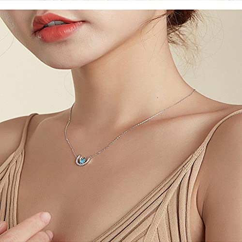PAHALA 925 Sterling Silver Summer Night Moon Owl Crystal Pendant Wedding Necklace