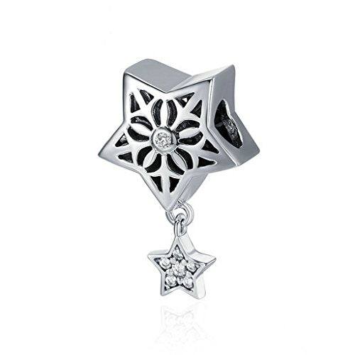 PAHALA 925 Sterling Silver Star Snow with Crystals Charm Bead
