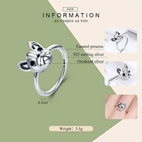 PAHALA 925 Sterling Silver Loyal Partners French Bulldog Vintage Wedding Engagement Band Ring