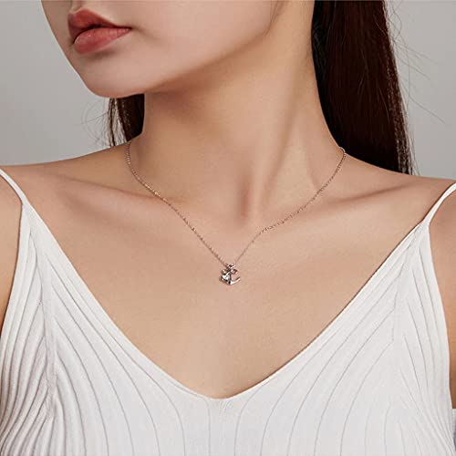 PAHALA 925 Sterling Silver Loyal Love Crystals Anchor Necklace Pendant Wedding Necklace