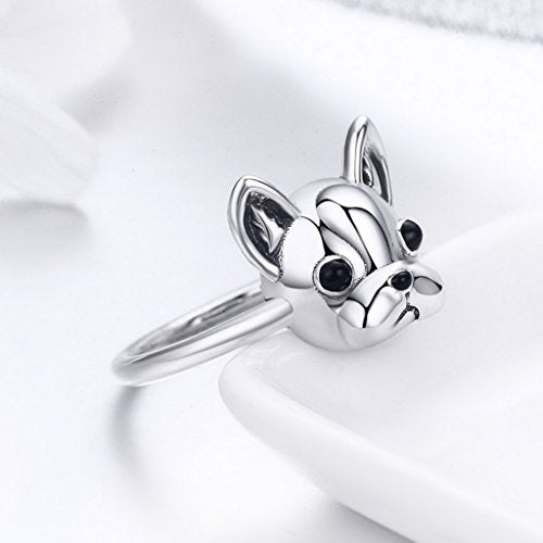 PAHALA 925 Sterling Silver Loyal Partners French Bulldog Vintage Wedding Engagement Band Ring