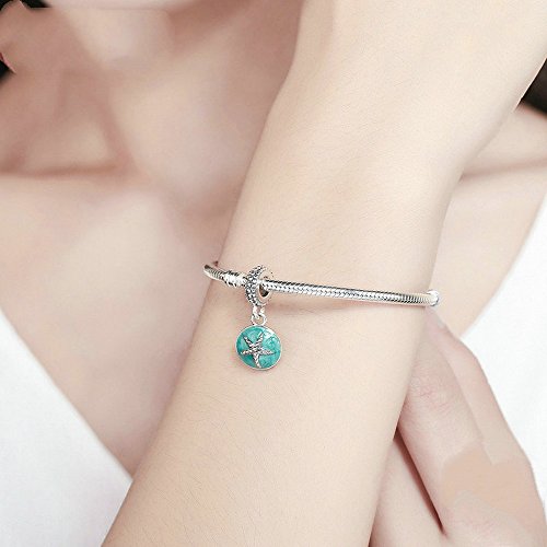 PAHALA 925 Strling Silver Starfish See with Green Blue Enamel Charms Fit Bracelets Necklace